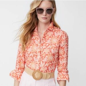 J. McLaughlin Britt Button Up Linen Blend Orange Floral Shirt Resortwear Beachy